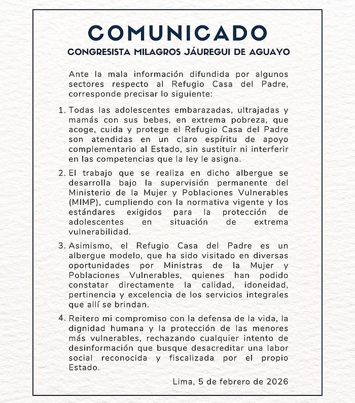 Feroz ataque a Milagros Jáuregui con ‘falsedades’ contra el ‘Refugio Casa del Padre’ Feroz ataque a Milagros Jáuregui con ‘falsedades’ contra el ‘Refugio Casa del Padre’